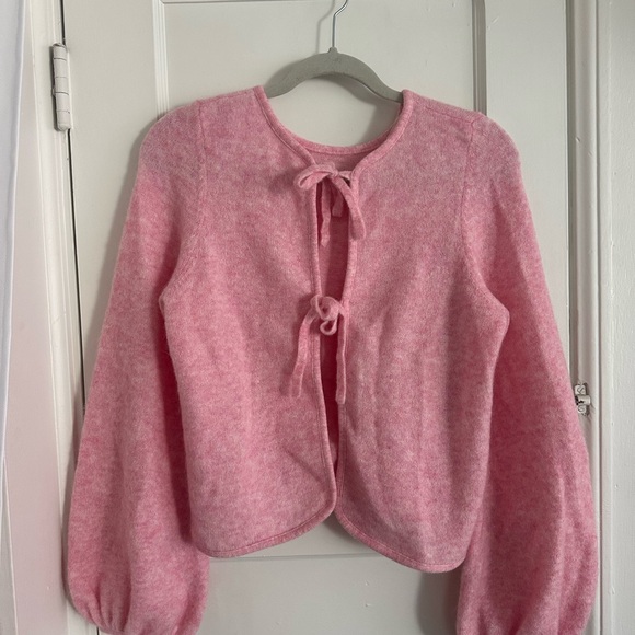 Sezane Pink Fuzzy Tie-Front Cardigan - Picture 2 of 5